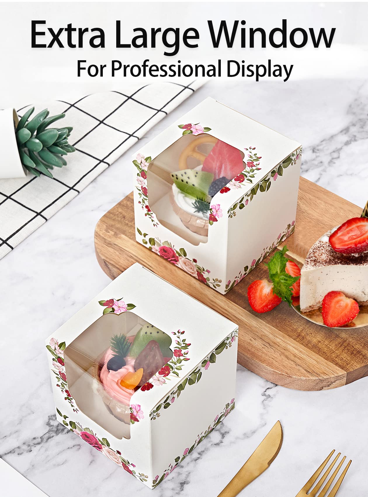 Cupcake-Boxen mit Blumenmuster, Weiß, 100 Stück