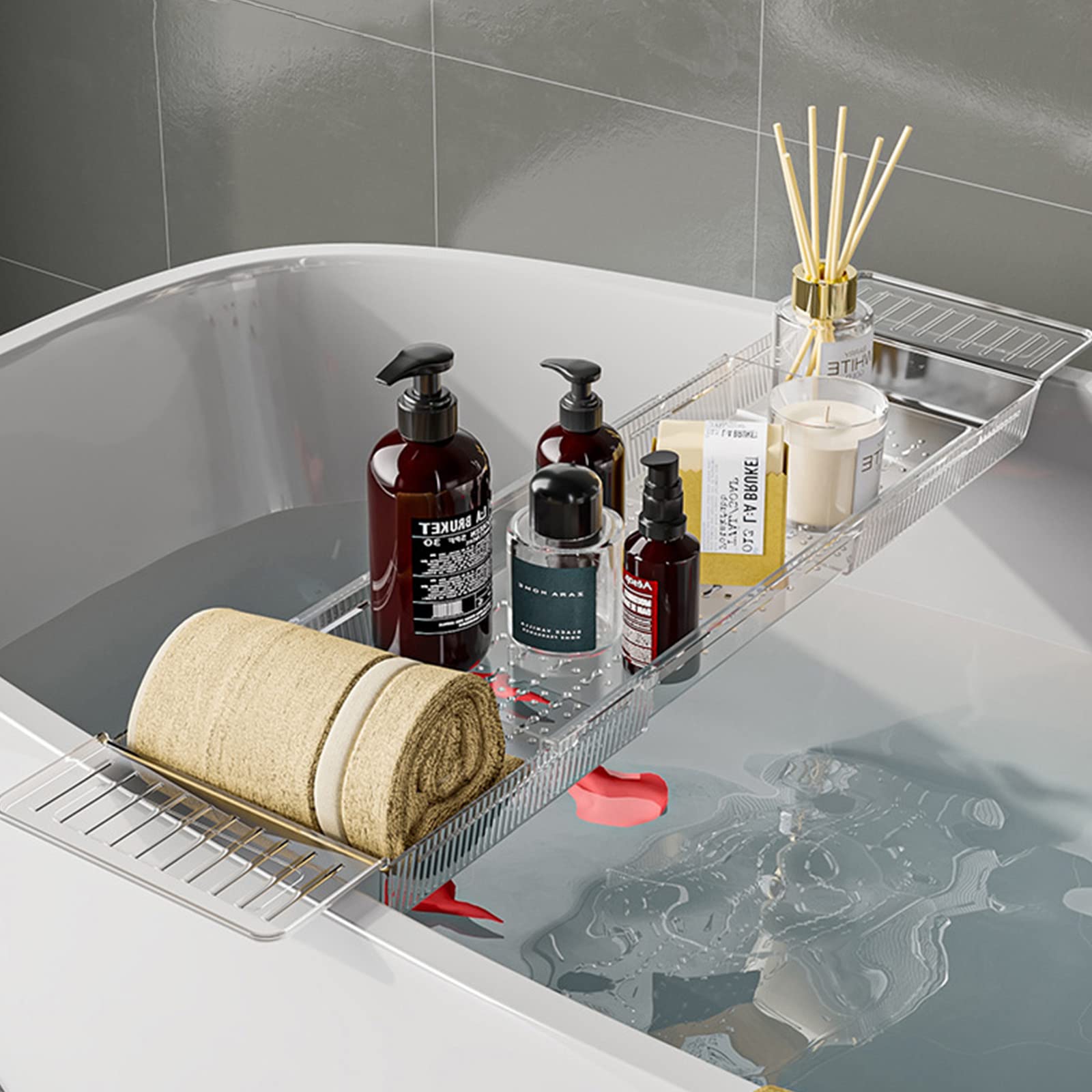 Bandejas para bañera,(es:(Bandeja para bañera Ajustable, Bandeja retráctil para bañera, Organizador Multifuncional para bañera, 22,2" de Largo x 6,9" de Ancho x 1,8" de Alto, Verde))