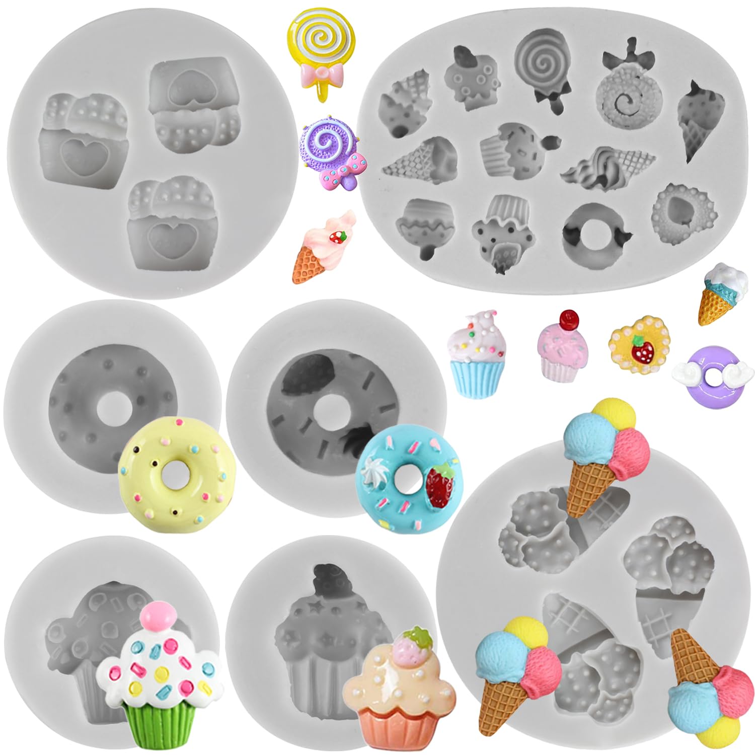 Sijiangmold Moldes de silicona con forma de cono de helado, para fondant, piruletas, caramelos, decoración de pasteles, chocolate, caramelos, arcilla polimérica, pasta de goma, juego de 7