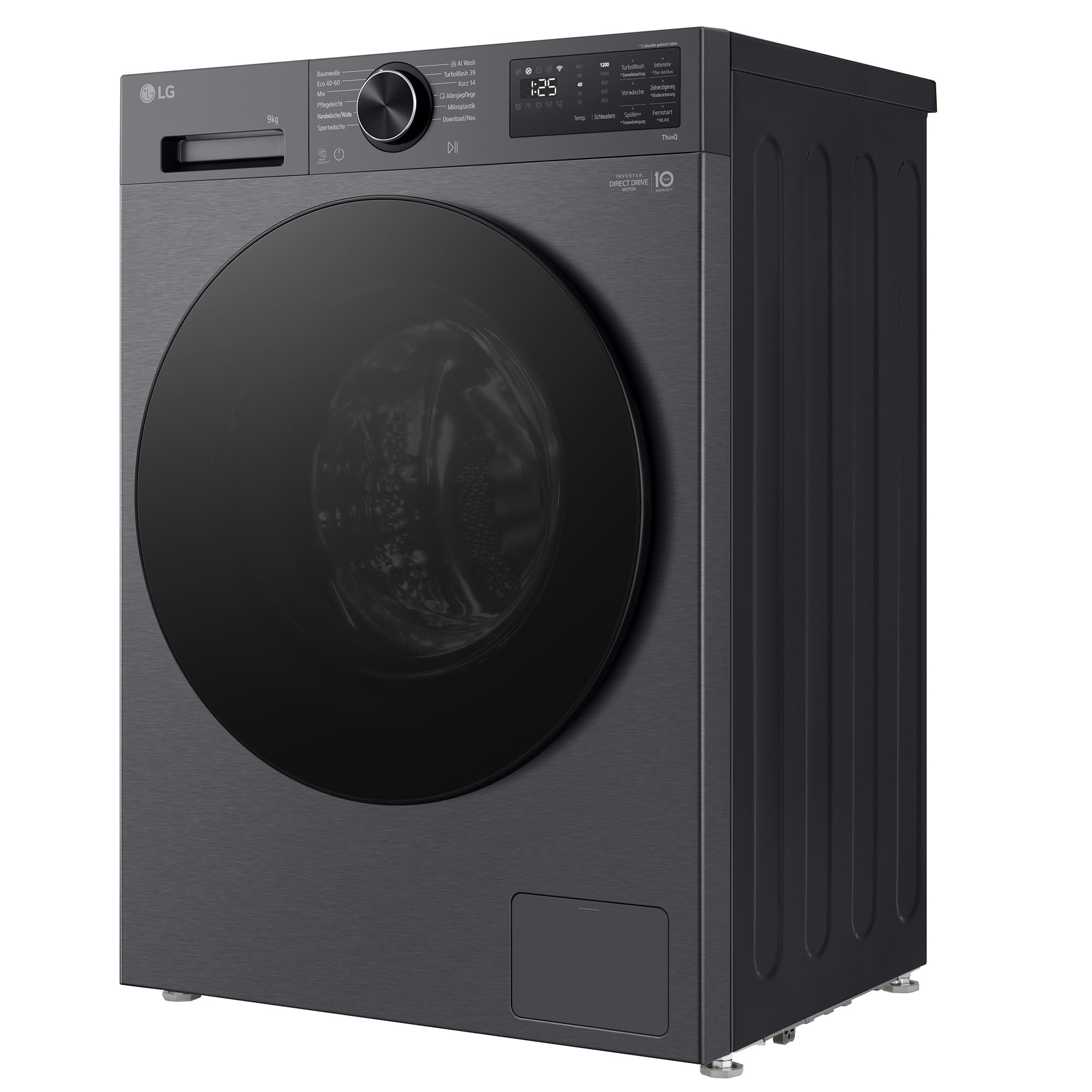 LG F2X7SLIM9B Waschmaschine, Frontlader, 9 kg, Dampffunktion, AI Wash, Inverter Direct Drive, Restzeitanzeige, Schwarz