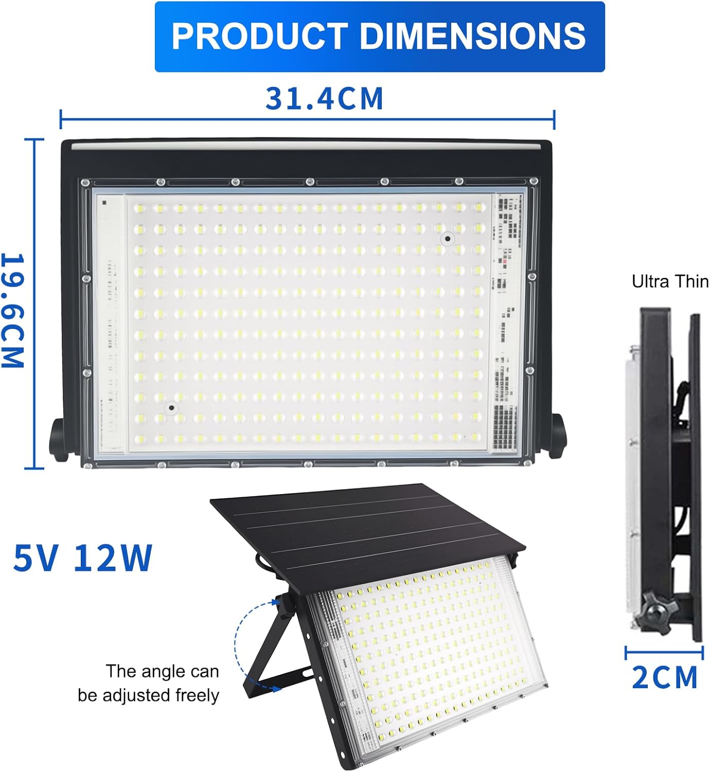 Solar Flood Lights Outdoor, Dusk to Dawn Solar Security Light, Bright 6500K Solar Powered Outdoor Light, IP65 Waterproof Wall Mounted Flood Light for Front Door, Porch, Yard, Fence, Garden