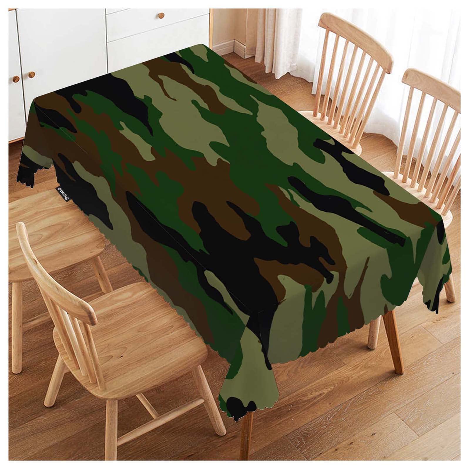 FJQWKLF Tablecloth 52"X70" Camouflage, Hunting Military Camo Jungle Rectangle Table Cover Anti-Oil Tablecloth for Dining Tables, Parties, Wedding and Banquet Decoration, Green Brown