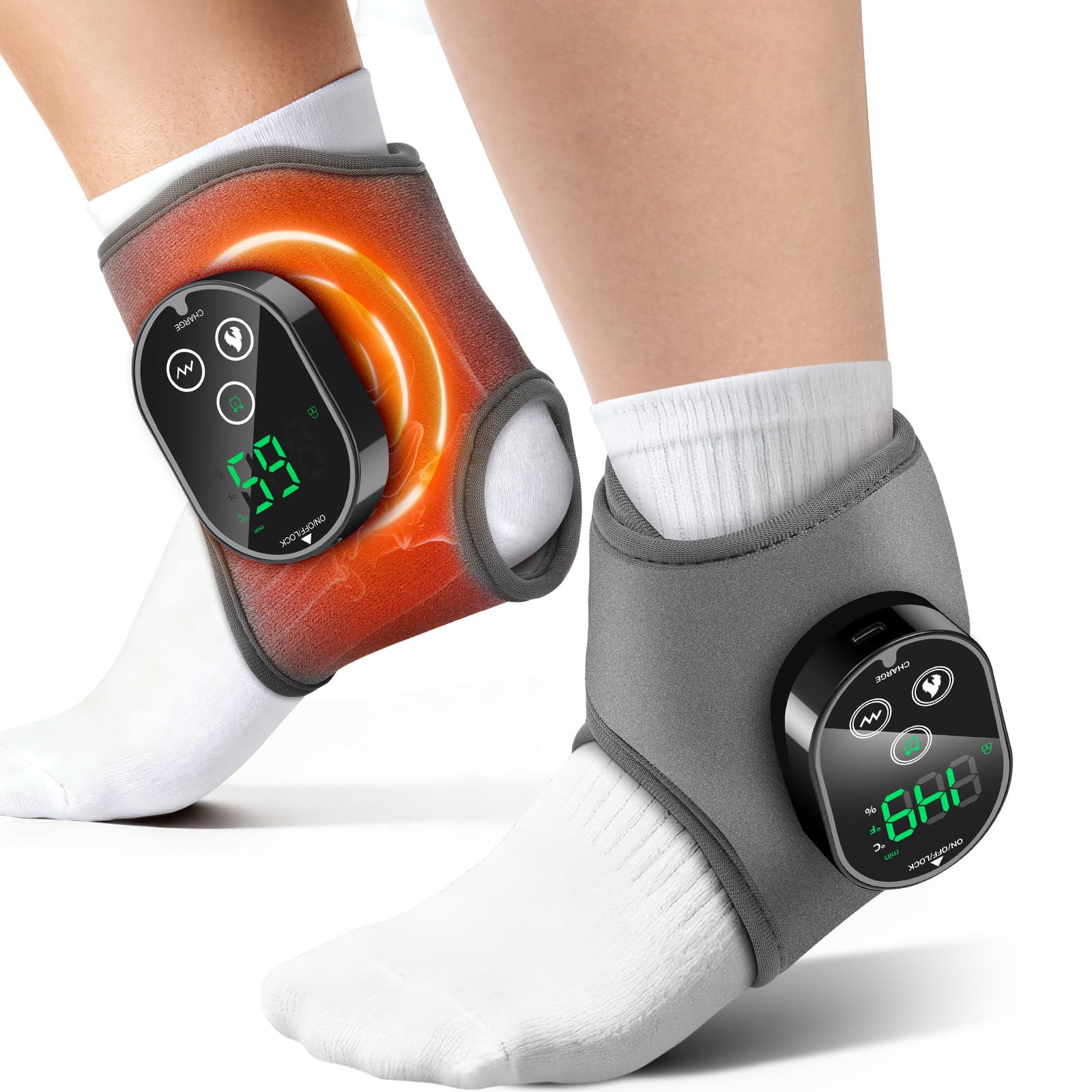 Photo 1 of 2-Pack Cordless Foot Massager for Neuropathy, Ankle Massager for Pain Relief, Ankle Heating Pad with Massage, 4 Heat Levels, 3 Massage, Foot Massager, Gray, HSA Eligible FSA