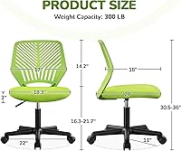 Vista 3 de Yaheetech Linda silla de escritorio para niños, silla de computadora pequeña sin brazos con soporte lumbar para adolescentes, respaldo bajo, Verde