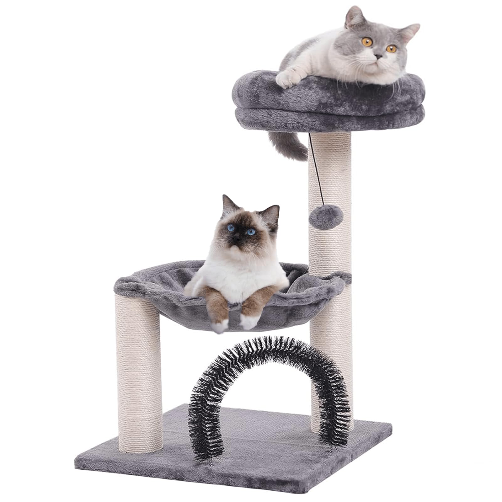 ikeoat Cat Scratching Post Scratch Tree Scratcher with Bed for Large Small Cats Kittens with Toy Sisal Furniture Protector (Dark Grey)