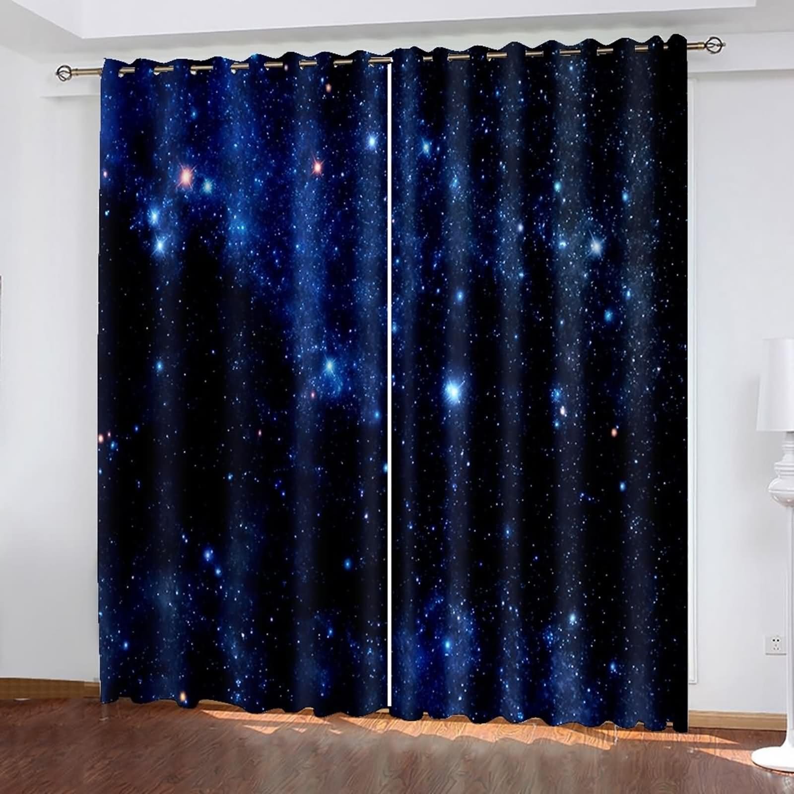 Curtains nieprzezroczyste, zasłony kuchenne w stylu boho, ciemnoniebieskie, gwiaździste niebo, poliester, zestaw 2 sztuk, 428 x 214 cm