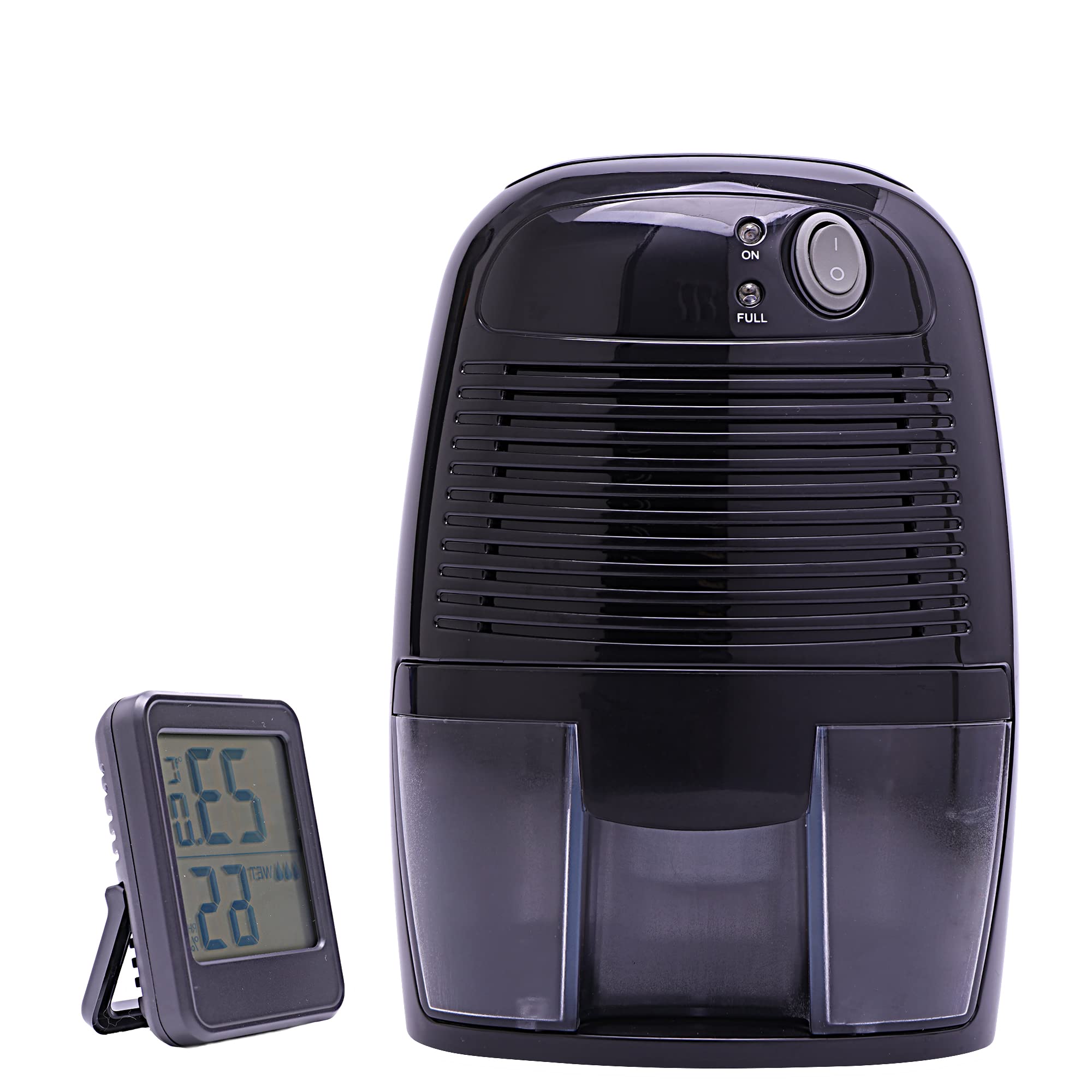 CLEATZY Small Dehumidifier for Home, Bathroom, Bedroom, Basement, Closet, Office, Trailer, RV, Up to 2200 Cubic Feet (215 sq ft) - Removes High Humidity - with Digital Hygrometer Room Thermometer