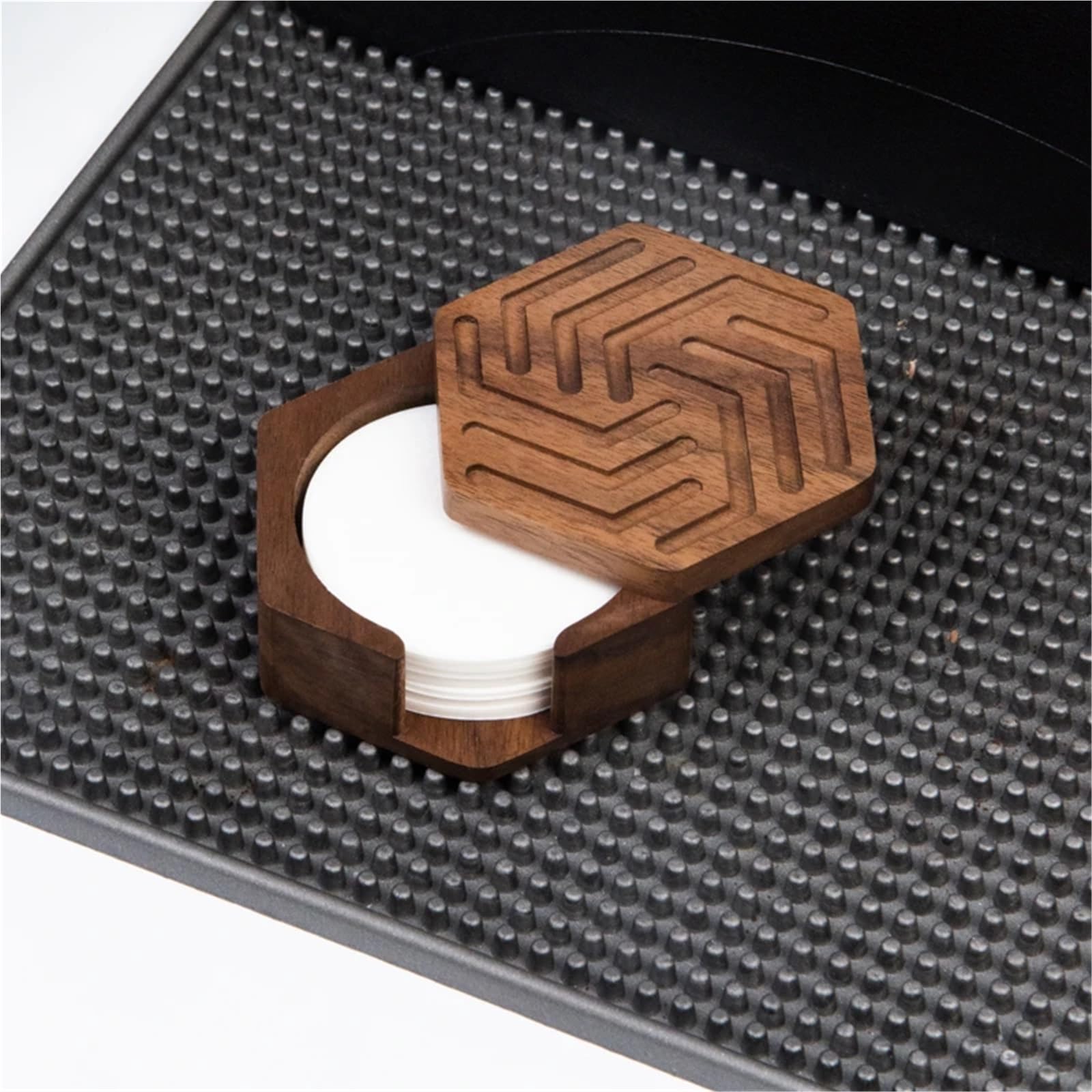 2 stücke Holz Kaffee Filter Papier Lagerung Box Halter 51mm 53,0mm 58mm 60mm Massivholz lagerung Für Kaffeebar(Brown)