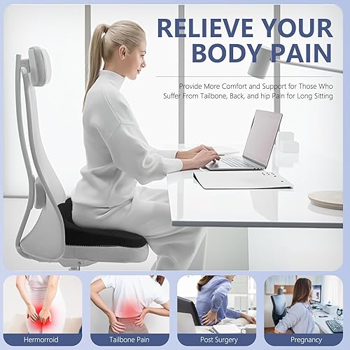 Miniatura 2 de Cojín de asiento de gel, cojín grueso para silla de oficina, almohadillas de asiento para sentarse por mucho tiempo, alivio del dolor de ciática y