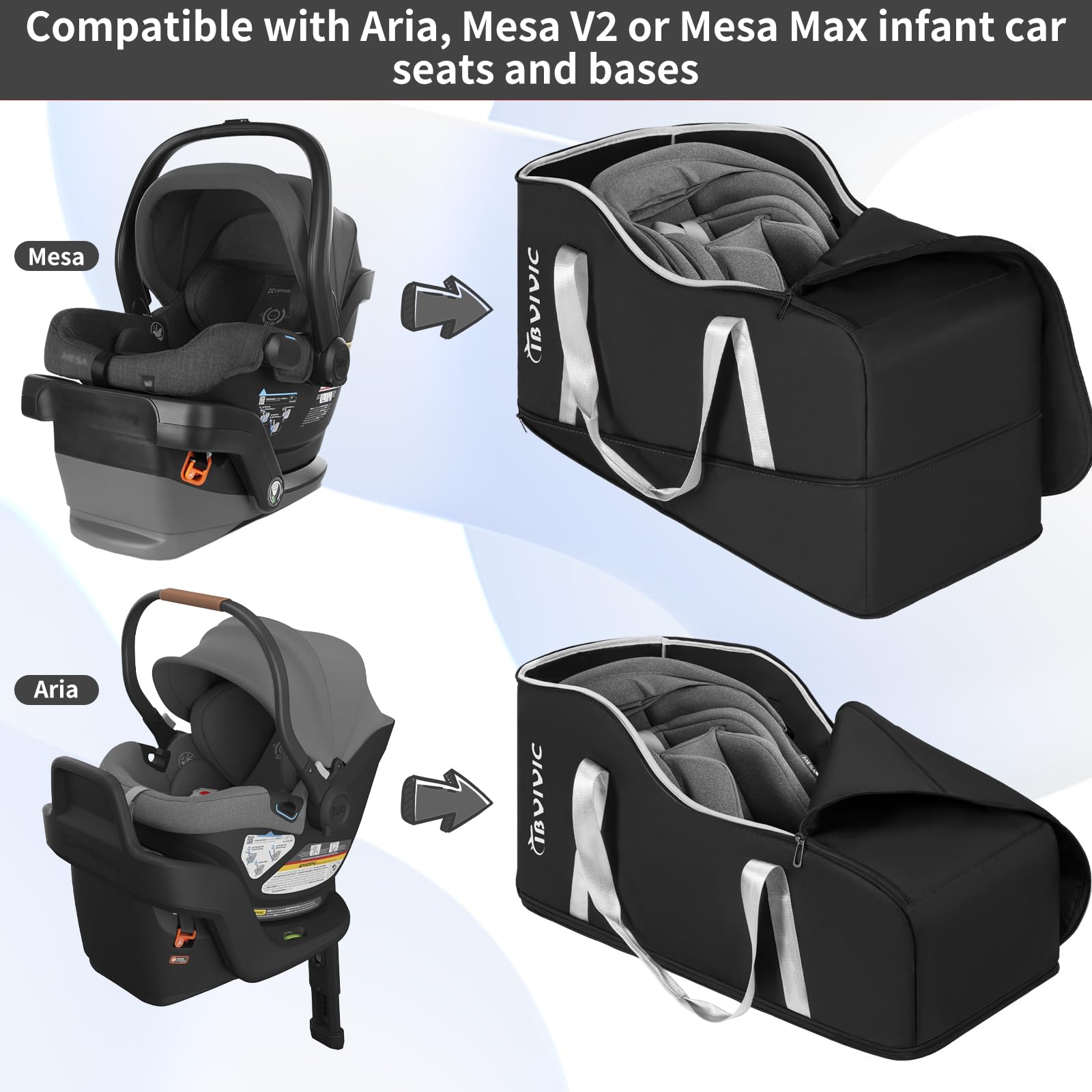 IBVIVIC Sac de voyage pour siège auto compatible avec UPPAbaby Aria et Mesa, noir | Sac de voyage pour siège auto pour bébé