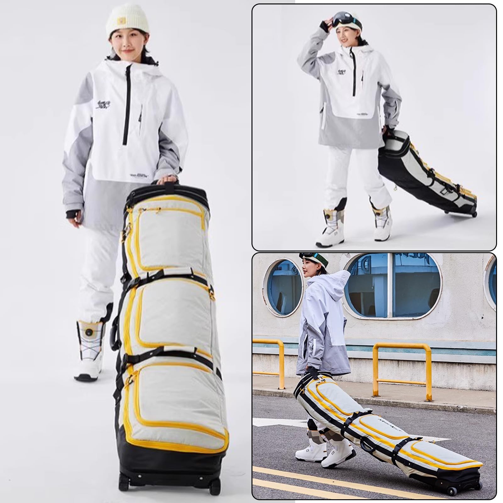 Sac À Skis À roulettes, Sac À Snowboard Rembourré Et Imperméable À roulettes pour Les Voyages en Avion, Convient Aux Skis Et Aux Chaussures, Extensible De 175 À 190 cm