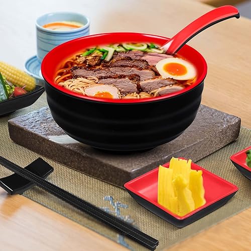 Miniatura 3 de meekoo Juego de 6 tazones de ramen de 41 onzas a granel asiático, chino, grande, japonés, fideos para ramen, cuenco Pho con tazones de inmersión,