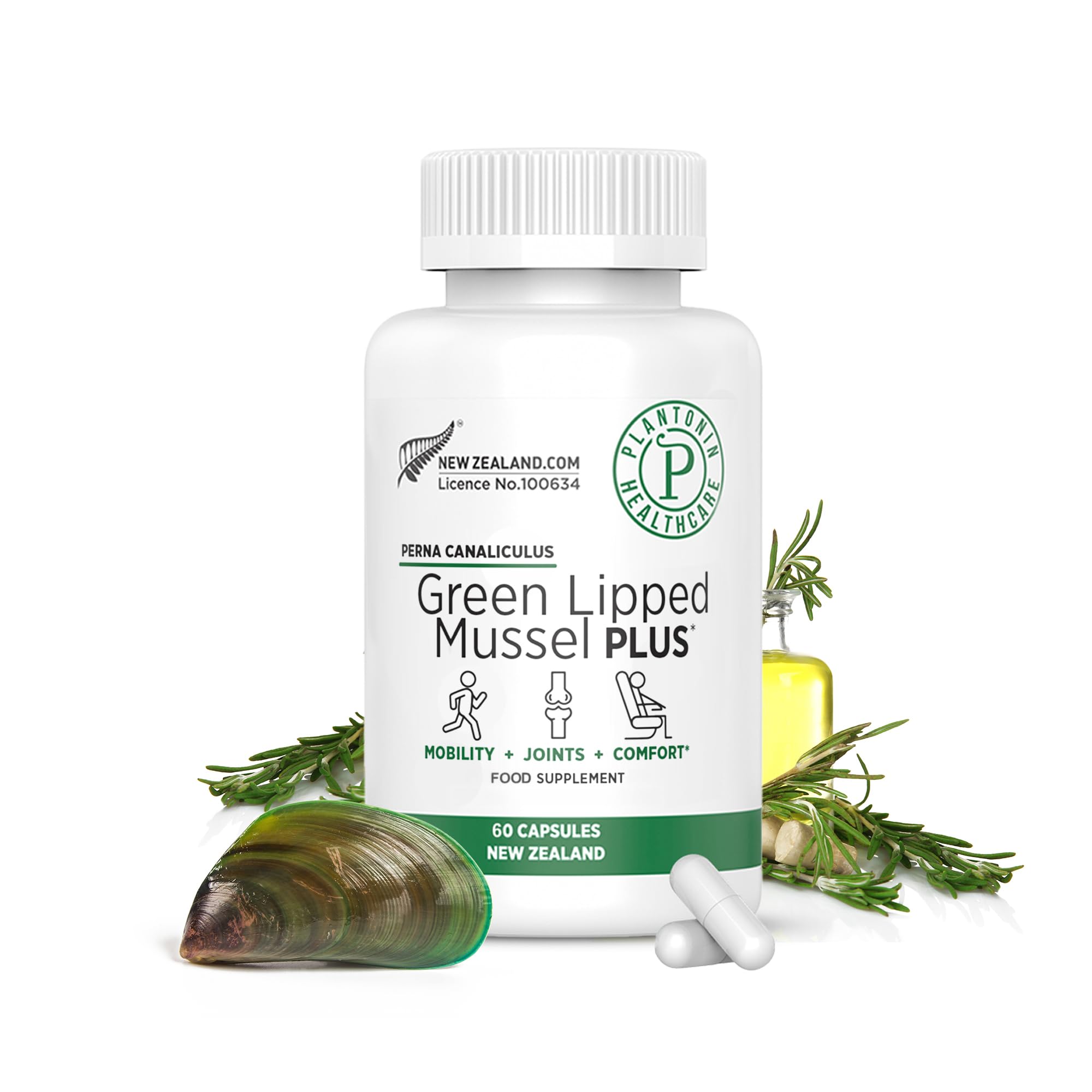 Plantonin Ômega-3 de mexilhão-verde da Nova Zelândia, pó de Perna canaliculus 760 mg, 60 cápsulas