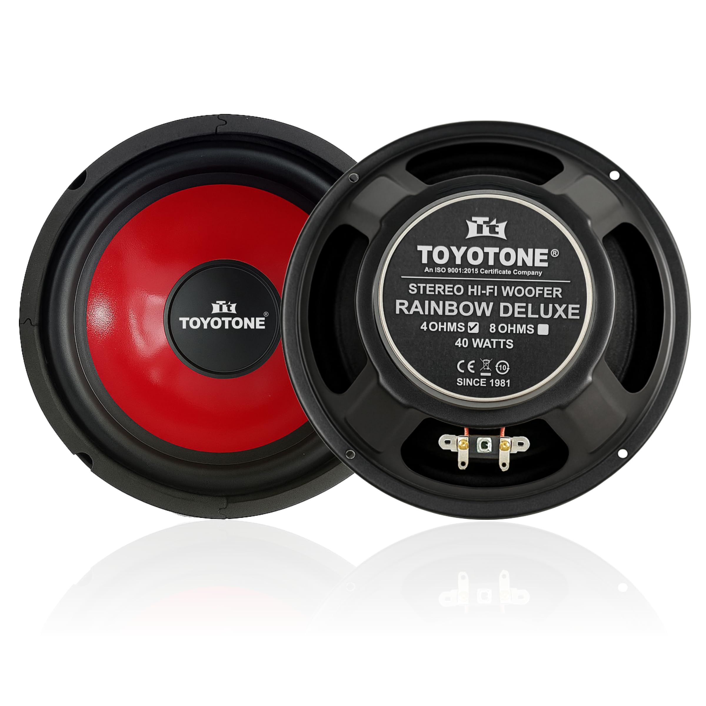 TOYOTONE 8" Rainbow Deluxe Stereo HI-FI Woofer Speaker | Water Proof Coated Paper Cone with Rubber Surround | Copper Coil 4 Ohms | 90 * 17MM Magnet | 40 Watt for Car and Home Audio System