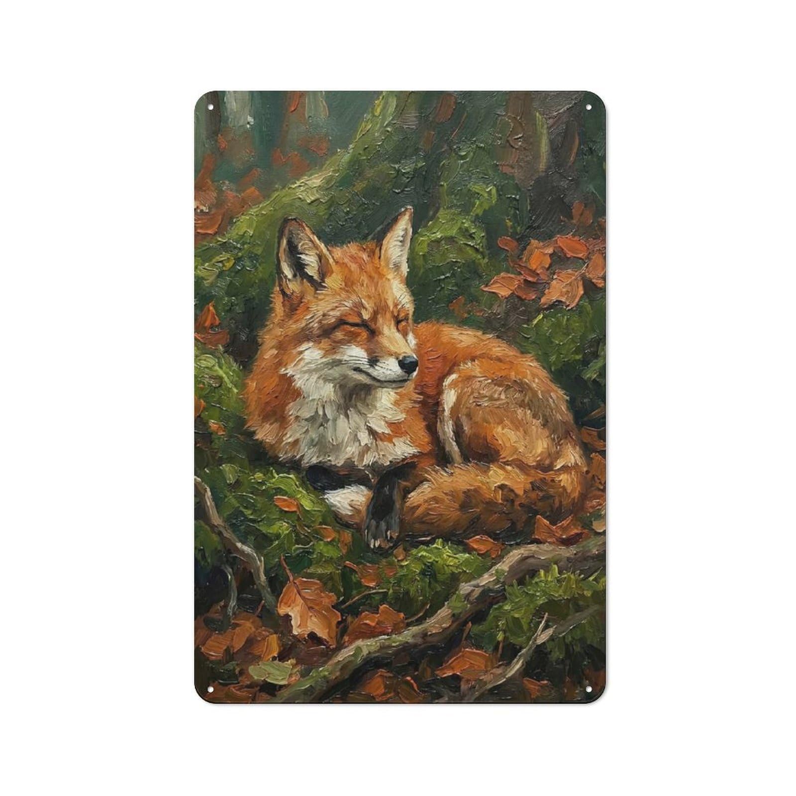 Country Country Metal Sign 30x20cm Featuring Sleeping Fox in Autumn Forest, Rustic Kitchen Decor for Cottage, Kitchen, Hallway Or Breakfast Nook