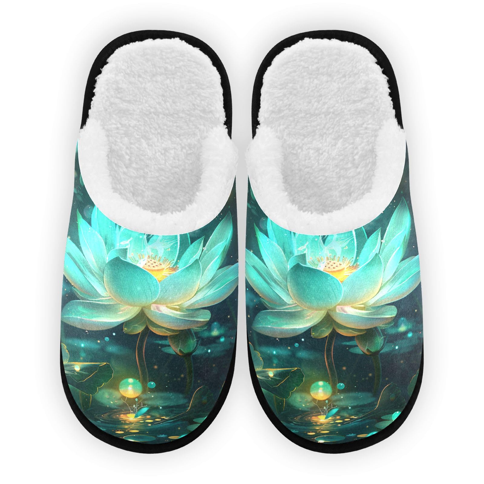 SPRIPORT Lotus Flowers Soft Fabric Spa Slippers for Women Men Washable Reusable Guest House Slippers with Non Slip Soles Indoor Slippers for Bedroom Party Hotel Travel Indoor L