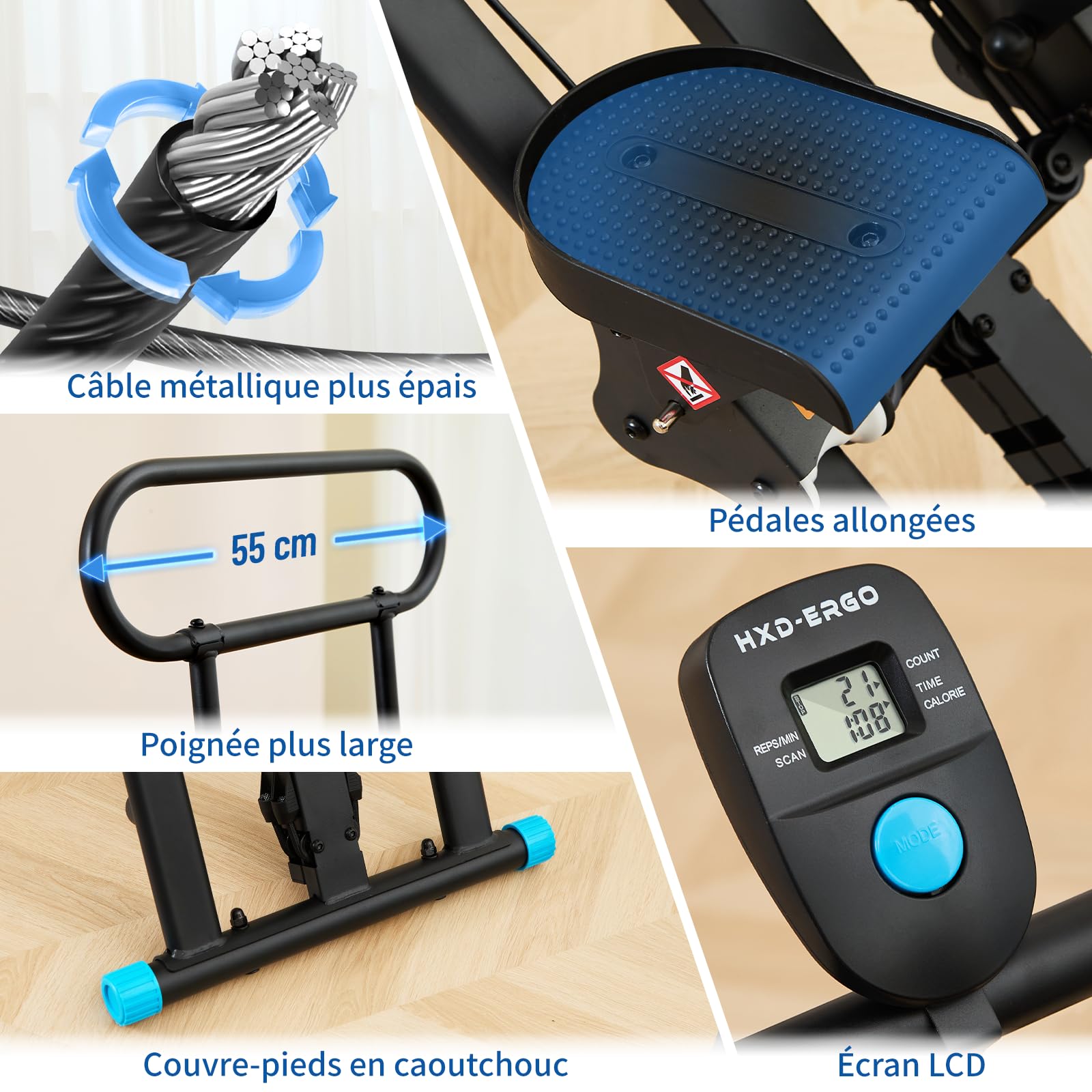 HXD-ERGO Stepper d’Escalier Pliable Fitness 2026, Appareil Cardio Maison Professionnel avec Guidon Réglable, Écran LCD, Machine d’Entraînement Complet du Corps Compacte