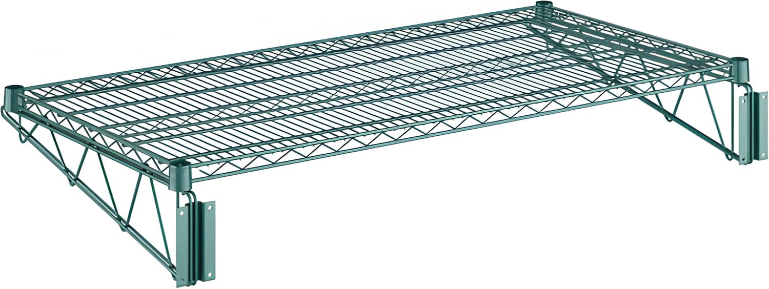 24" x 48" Wire Green Epoxy Wall Mount Shelf, Commercial Fixed Wall Mount Rack, NSF, Metal Floating Shelving for Kitchen, Stock Rooms, Home and Hotel