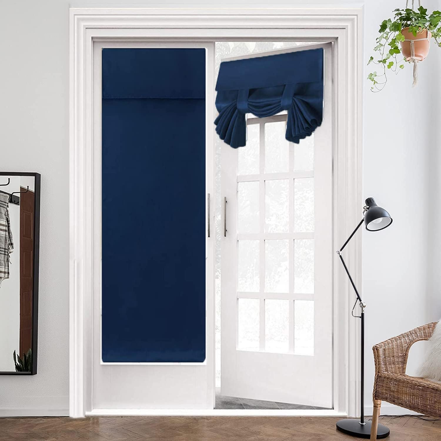 ZHhan French Door Curtains Privacy Blackout Shade for Glass Door Home Office, Sidelight Curtain Tie up Shade, Easy Installed 46"x38", Navy Blue, 1 Panel — image 1