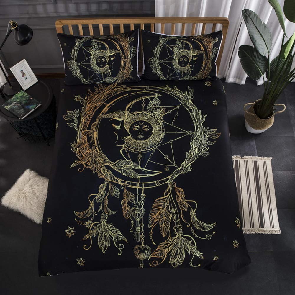 Parure de lit lune & étoile 220x240 cm avec housse de couette bohême et taies