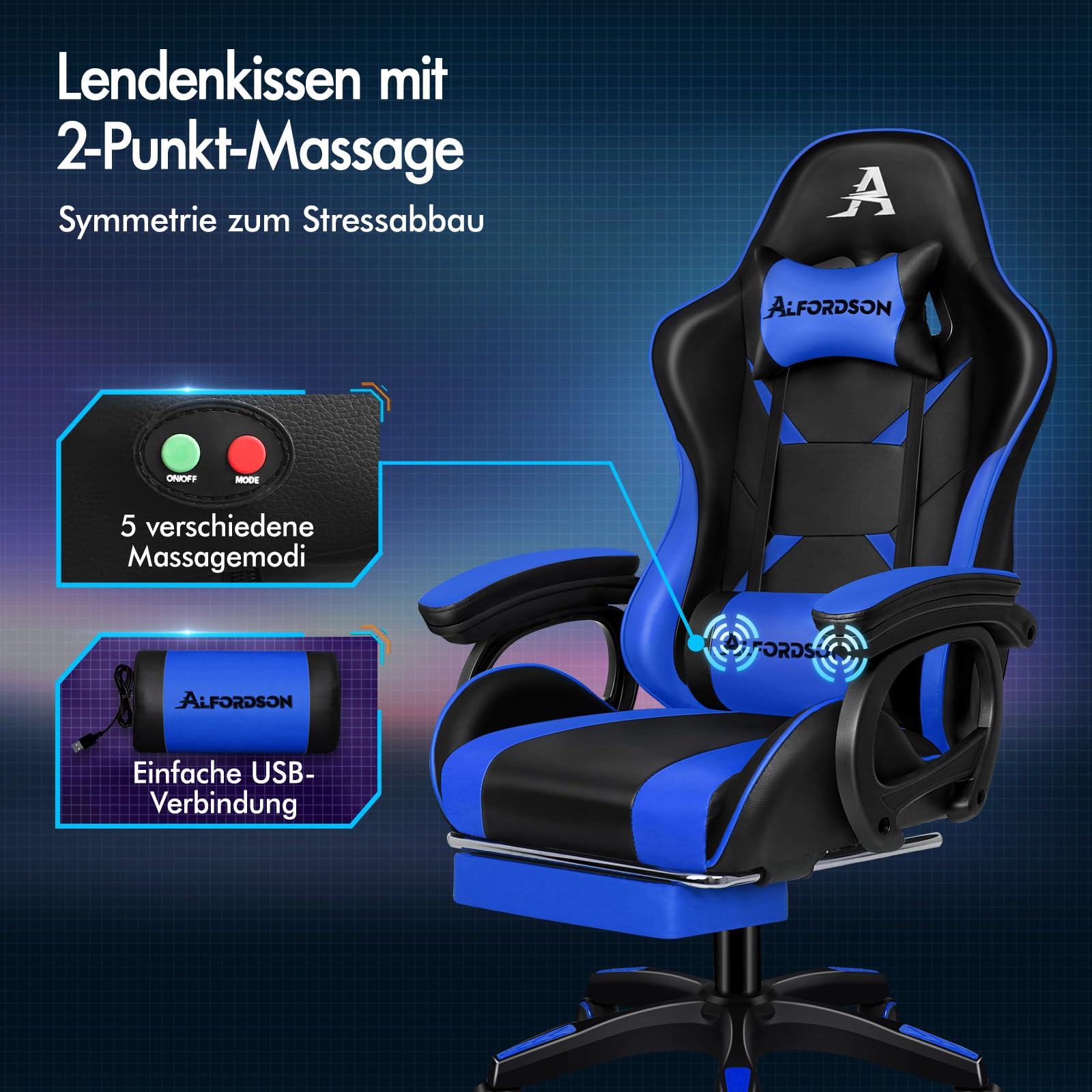 ALFORDSON Bureaustoel, bureaustoel met massagelendenkussen ALFORDSON Bureaustoel, bureaustoel met massagelendenkussen