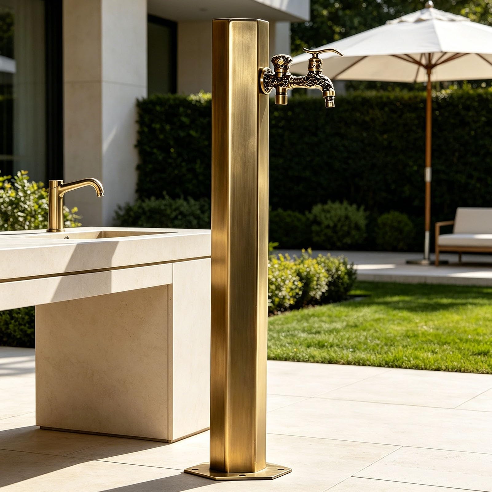 Stainless Steel Yard Hydrant, Freeze Proof Outdoor Faucet, Water Column Antique Bronze, Bottom Or Side Inlet, Outdoor Spigot for Patio Yard Garden Lawn Pasture(Bottom Inlet,86cm/33.7in,Style 2)