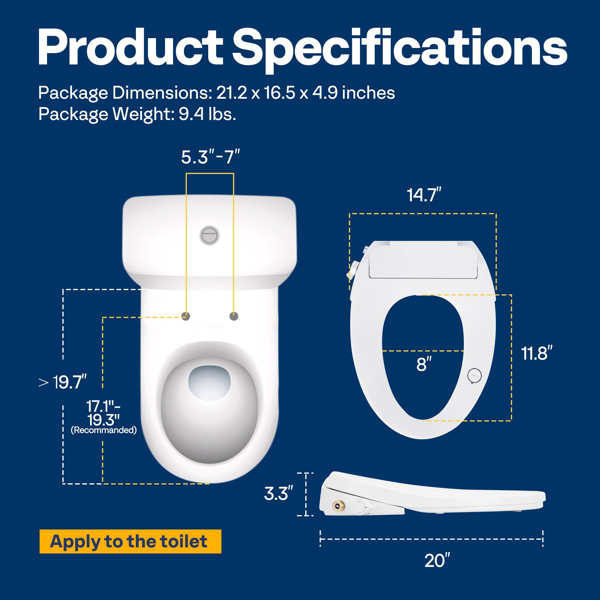 VIVOHOME Smart Heated Bidet Toilet Seat with Remote Control Self-Cleaning Dual Nozzles for Rear and Front Cleansing Adjustable — view 7