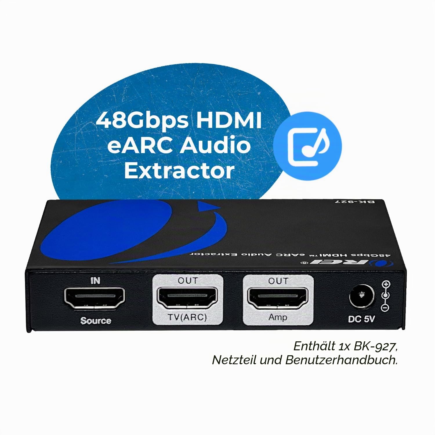 OREI 8K eARC HDMI Audio Extractor Converter ARC Support 48Gbps 4K @ 120Hz - Dolby Digital/DTS Passthrough CEC, HDR, Dolby Vision, Atmos Supported - Send eARC Signal to Old AV Receiver (BK-927)