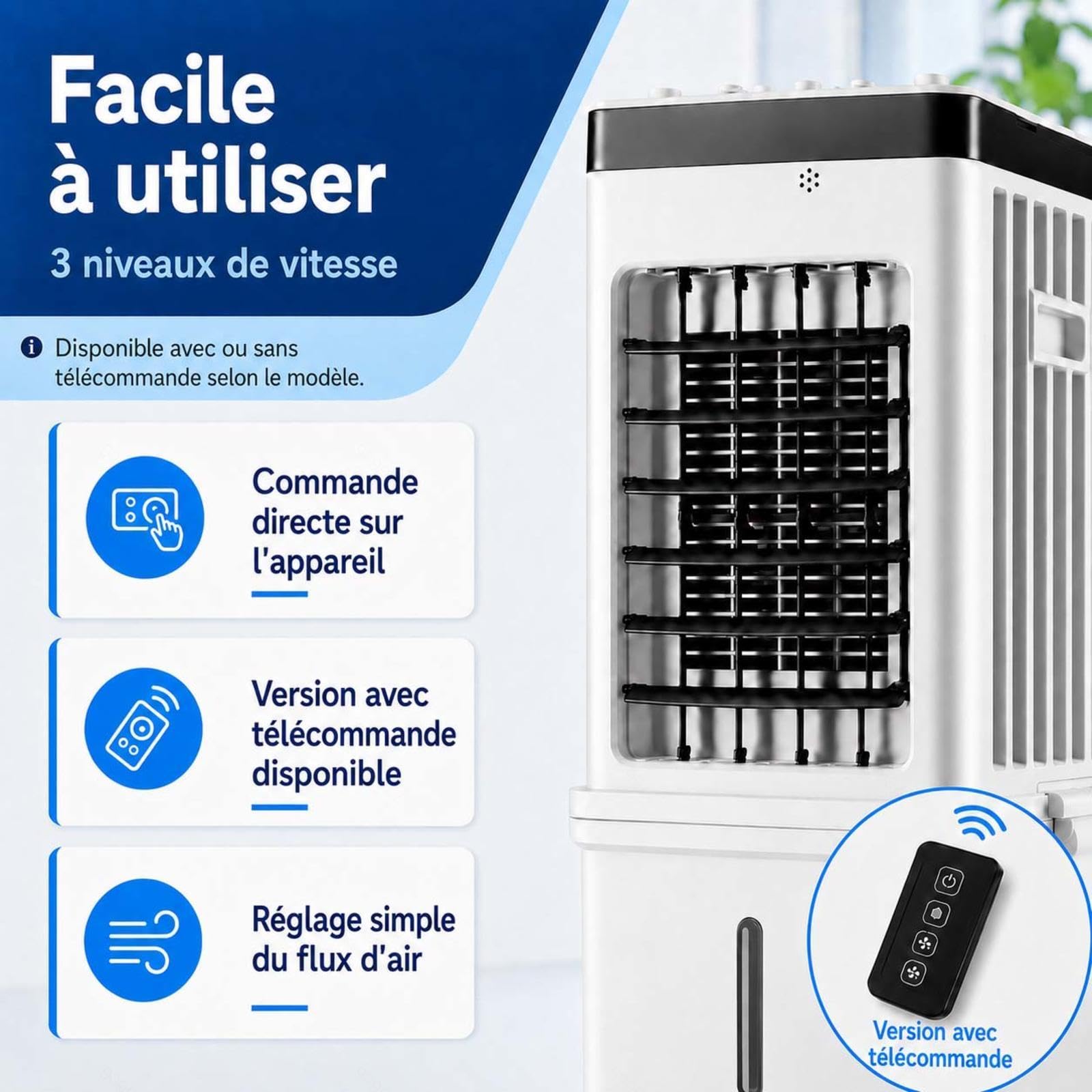 Climatiseur Sans Tuyau D éVacuation Avec Humidification, 36–45 DB, RéServoir Amovible Commande Manuelle/TéLéCommande Air Conditioner With 8 Hour Timer Pour la chambre,A