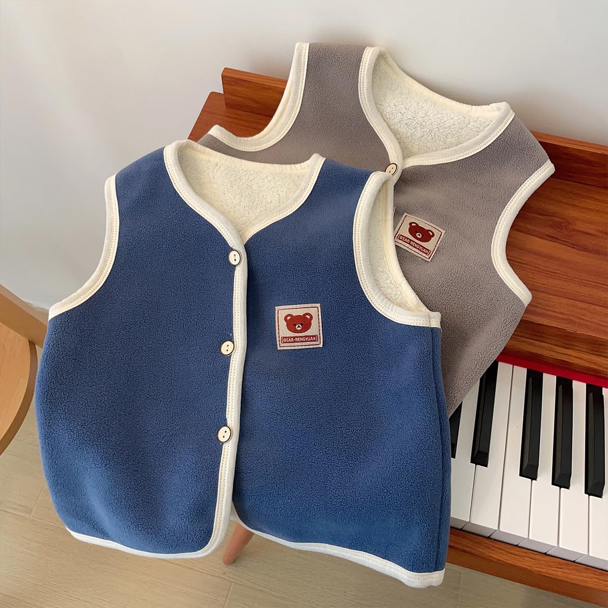 2 pcs Gilet en Polaire pour Bébé Garçons Filles 6 9 12 24 mois Manteaux sans Manches Doux Beau Dessin Animé éléphants Motif Manteau Gilet Veste Pour Enfants 6 mois-4ans