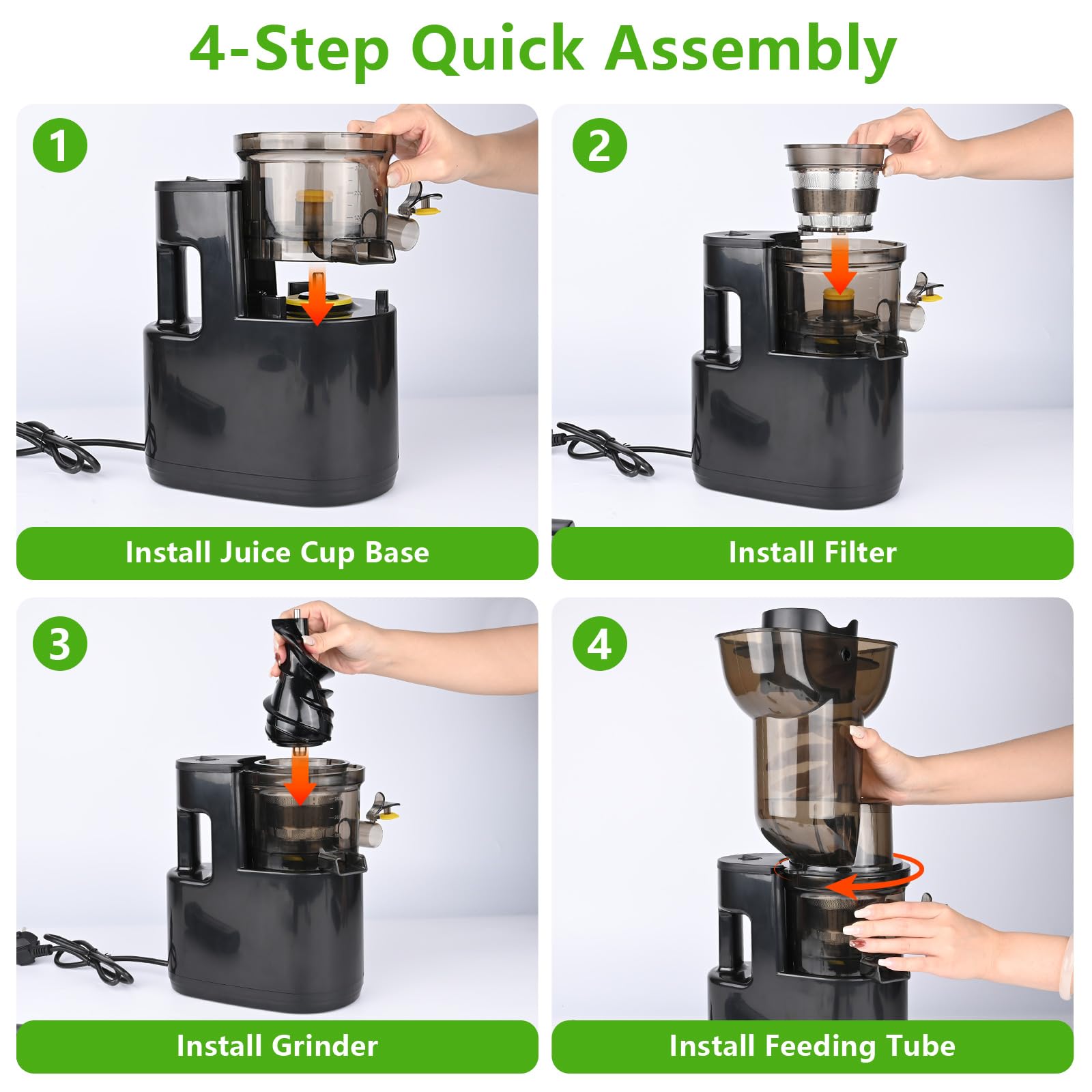 Extracteur de jus 500W, 98mm, Fonction Inverse, 2 Récipients, Sans BPA