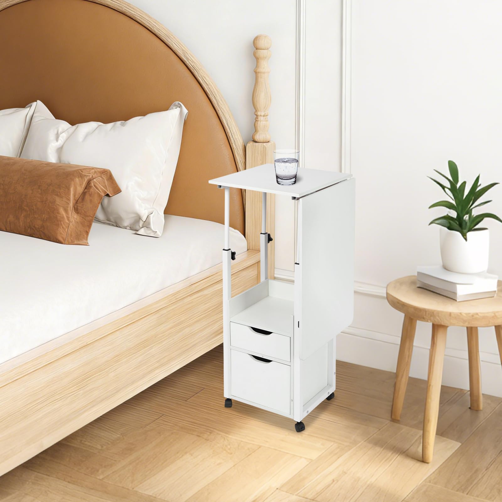 Mesa De Cama Móvil, Mesa De Cama Ajustable Para Ordenador Portátil, Mesas De Recogida Con Ruedas Con Cajones, Escritorio De Ordenador Portátil Ajustable En Altura Para Hogar, Oficina Y Estudios