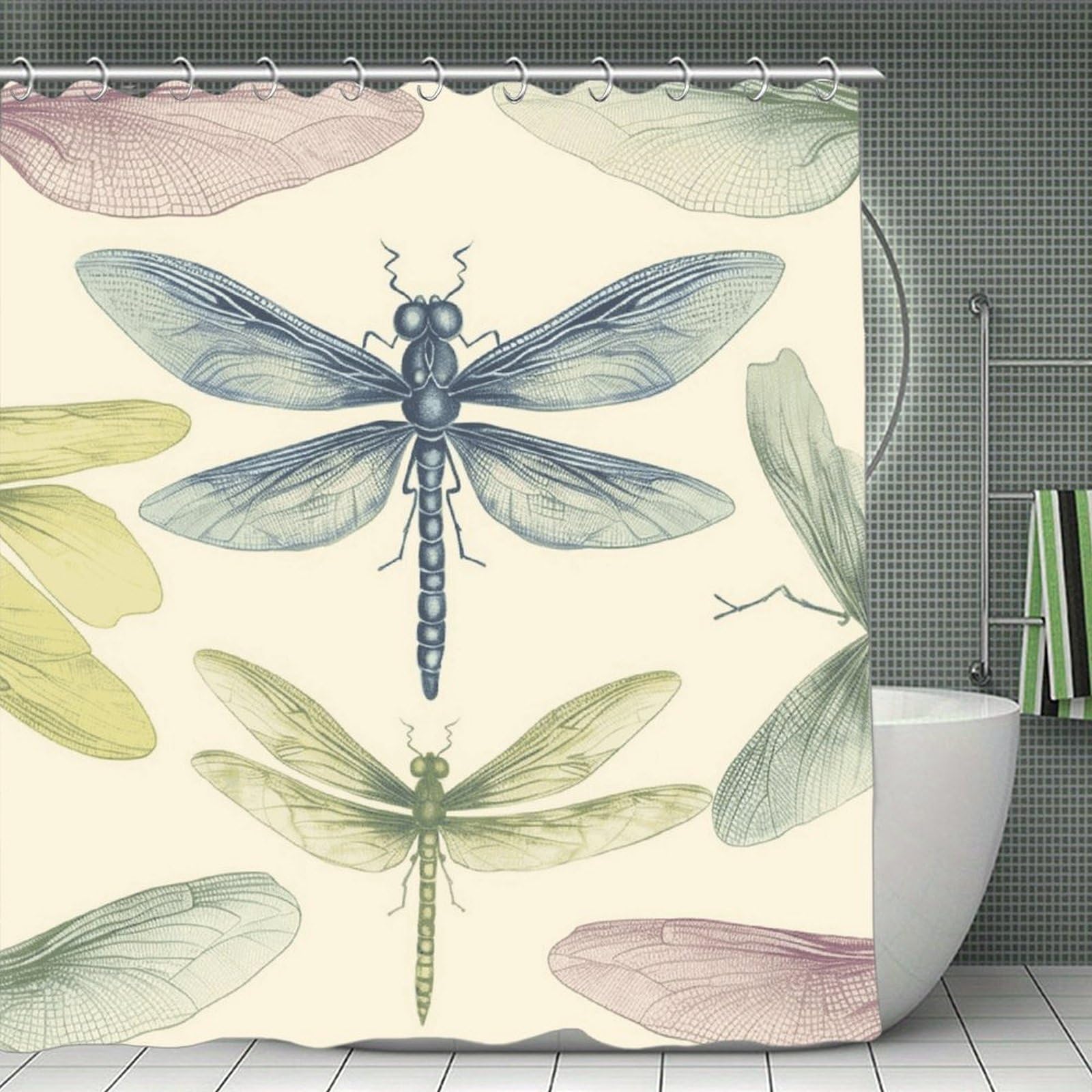 VstaDank Dragonfly Drawing Shower Curtain Light-Weight Blackout Bathroom Curtain Washable Shower Liner 71x71 Inch Bath Curtain with Metal Holes Bathtub Bath Room