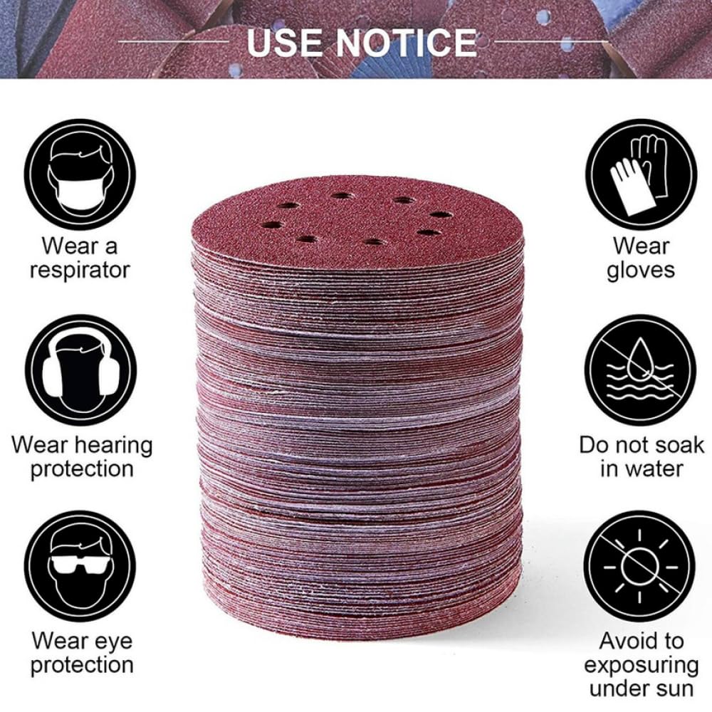 10 Uds 5 pulgadas 125mm 8 agujeros papel de lija redondo disco de ocho agujeros hojas de arena 40-2000 grano lijadora disco abrasivo herramientas de pulido, grano 1200