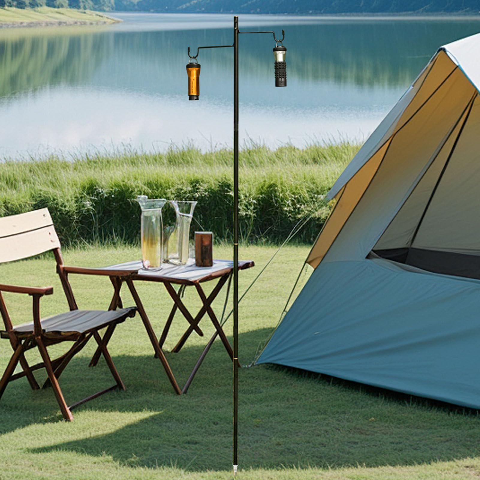 Asta Per Lanterna Pieghevole Qumiuu - Regolabile, Leggera, Per Esterni E Campeggio