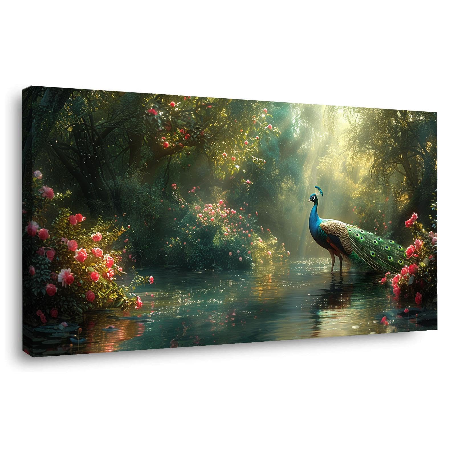 JOSUE Forest Canvas Wall Art Animal Forest Canvas Wall Art For Bathroom,Green,pink Prints Painting For Living Room Office Porch Stair Corner-40x80cm Framed