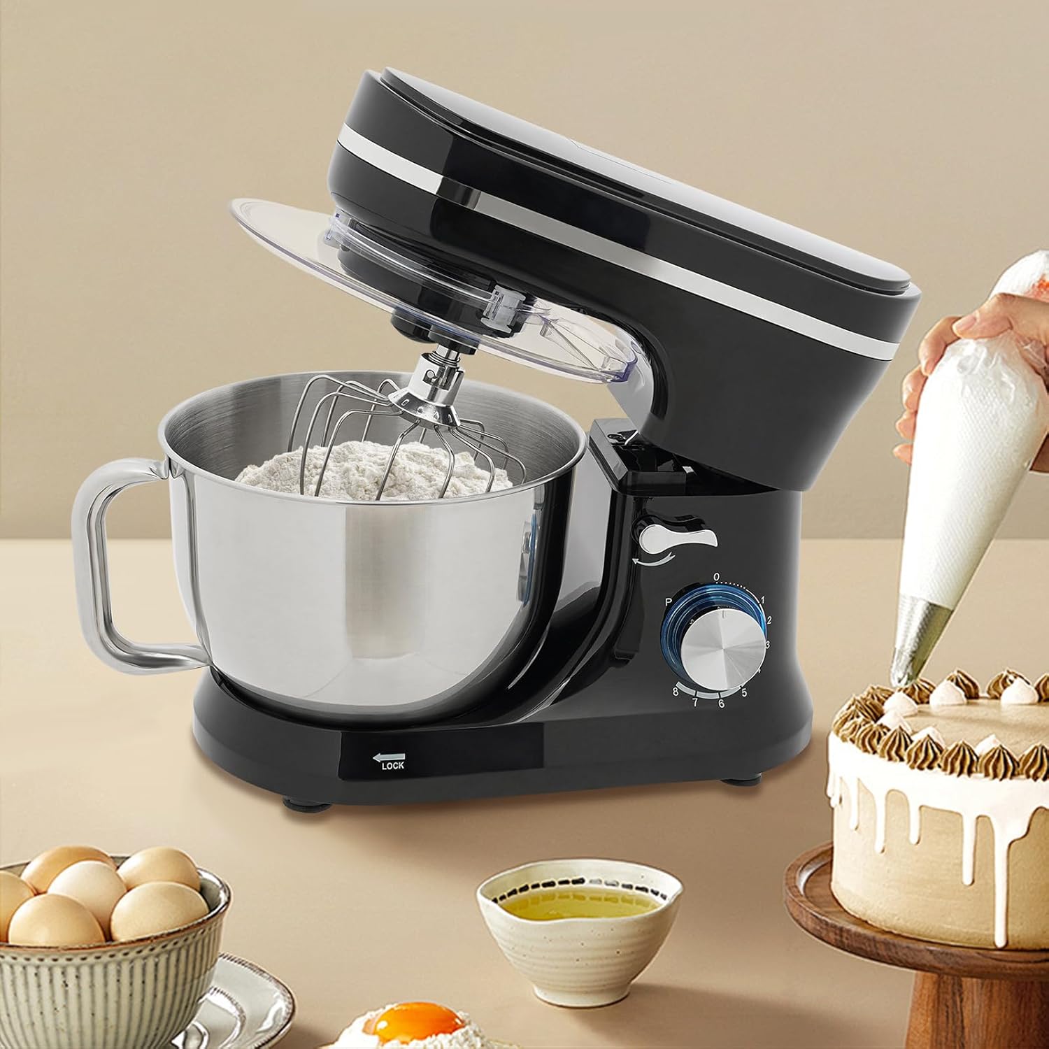 Stand Mixer, Qt 8+1 Speeds Kitchen Aid Mixer with Bowl, Dough Hook,  Whisk, Beater, 1000W Kitchen Electric Stand Blender Food Mixer for Baking,