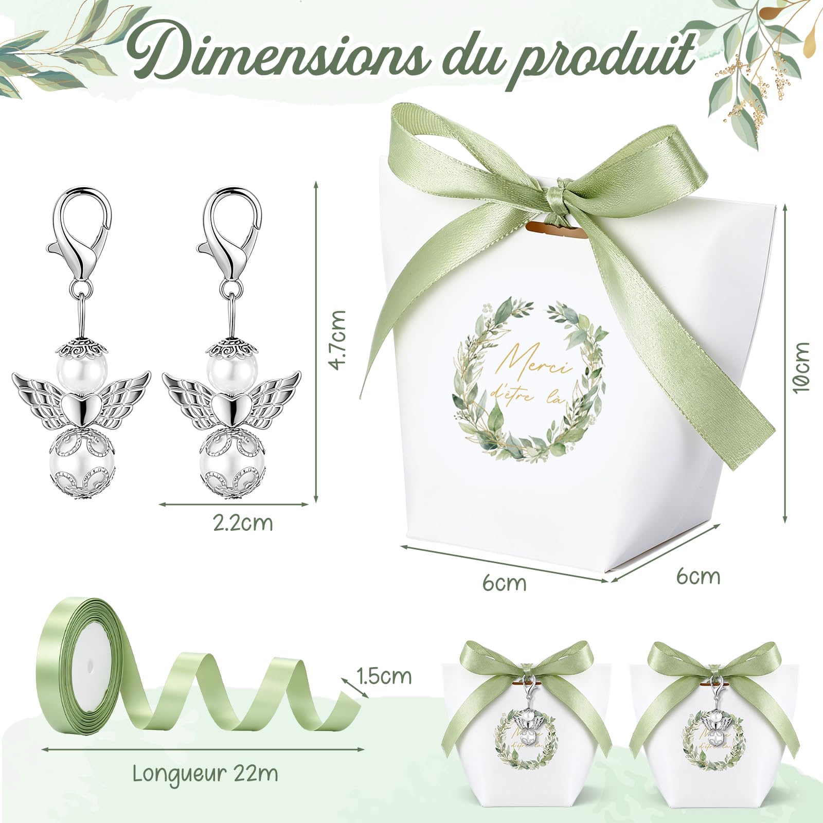 BBTO 36 Pezzi Scatoline Portaconfetti di Matrimonio con Nastro Ciondolo Angelo Custode Bomboniere di Comunione Scatole Regalo per Battesimo Cresima Fidanzamento Compleanno Grazie