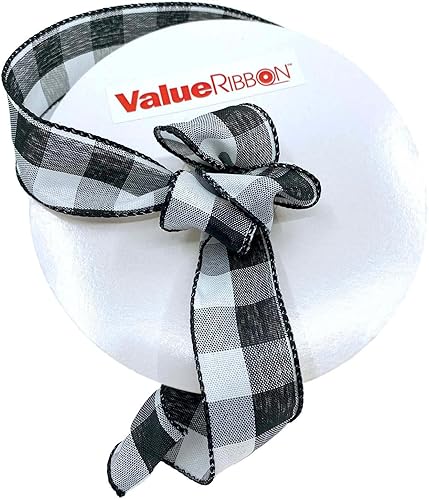 Miniatura 3 de Value Ribbon Cambridge - Cinta de lana cuadriculada con cable de 1.5 pulgadas x 50 yardas para envolver regalos, cintas a cuadros blancos y negros