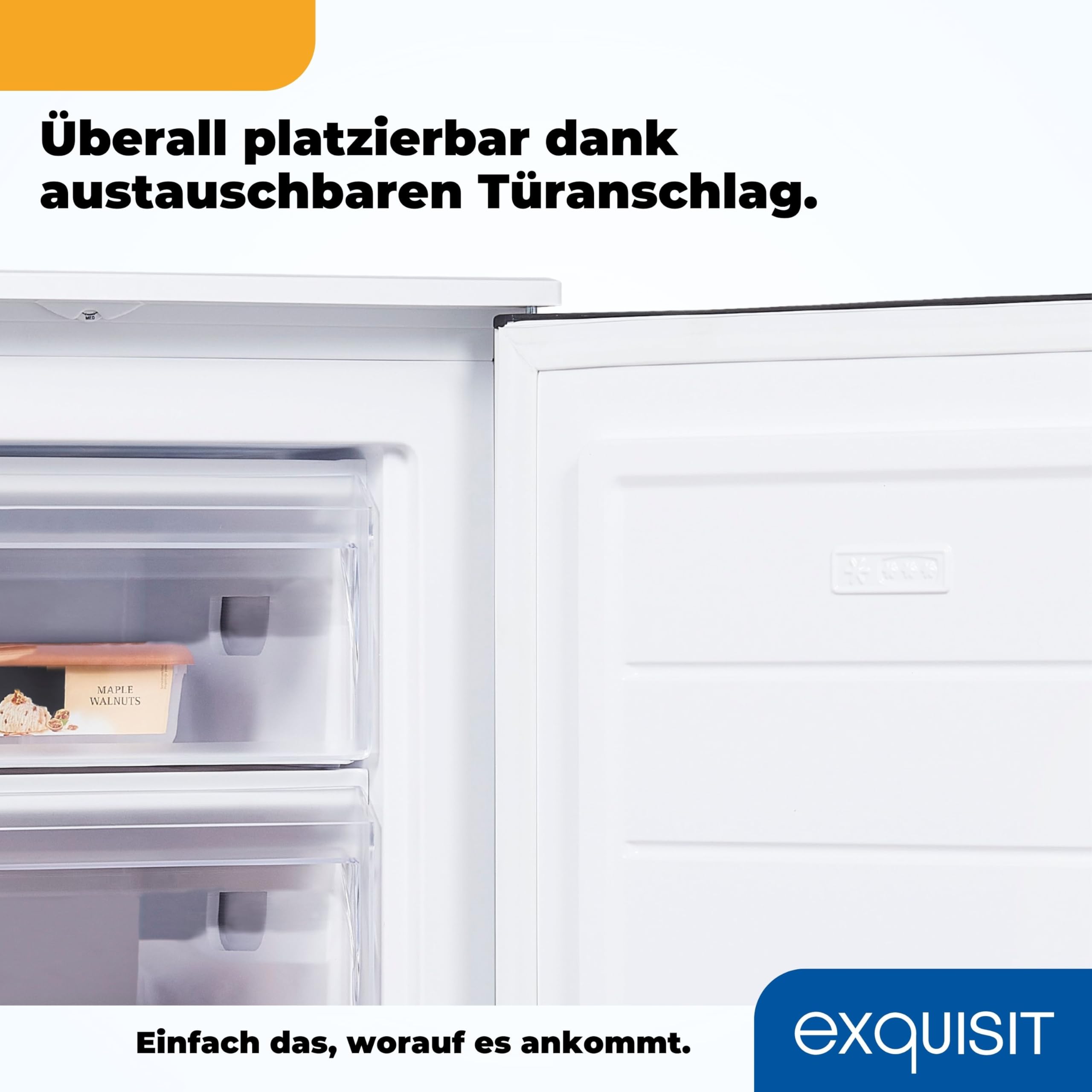 Exquisit GS81-040D Gefrierschrank - Standgerät mit 87 l Nutzinhalt | Weißer Tiefkühlschrank in Energieeffizienz E mit 3 transparenten Gefrierschubladen und wechselbarem Türanschlag