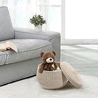 Vista 2 de Hemoton Cesta de almacenamiento de cuerda, cesta con tapa, contenedor de almacenamiento de mimbre de ratán con decoración de tapa, cestas