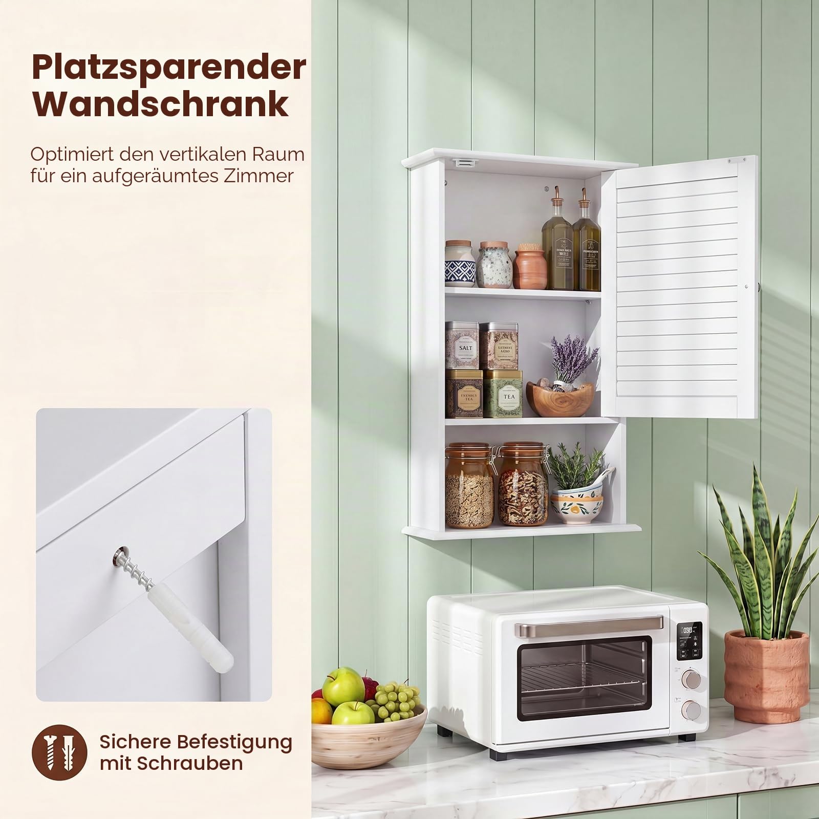 LIFEZEAL Hängeschrank Badezimmerschrank, Wandschrank mit Tür & Verstellbarer Ablage, Wandschrank Badschrank wandmontage, Küchenschrank Medizinschrank, 42 x 17 x 70 cm