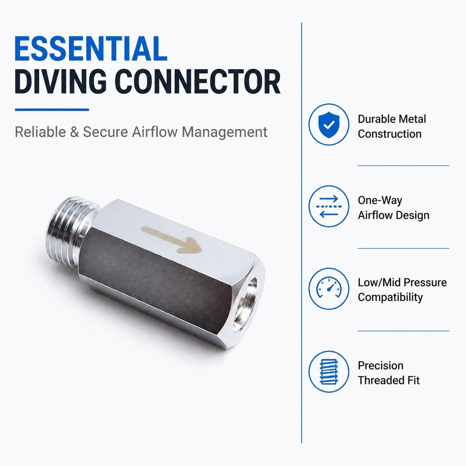Adattatore Regolatore Subacqueo Accessorio per Immersioni con Connettore Unidirezionale in Acciaio Inossidabile Compatibile con Tubi Bassa E Media Pre