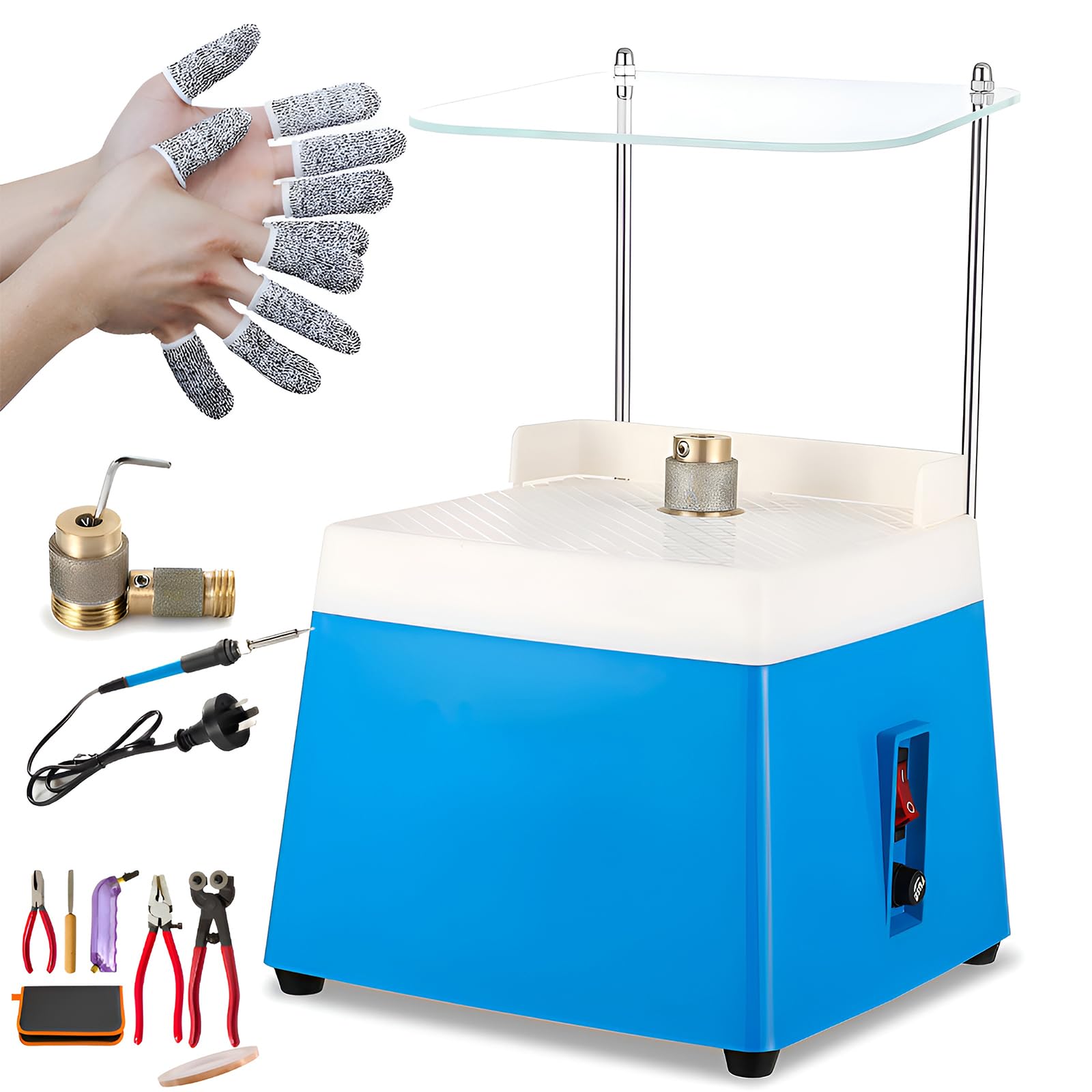 YXYLJOZ Stained Glass Grinder Machine, Portable with 2 Diamond Bits & Baffle, DIY Tool for Glass and Jewelry Making, 5/8" & 1" Grinding Options (Red)