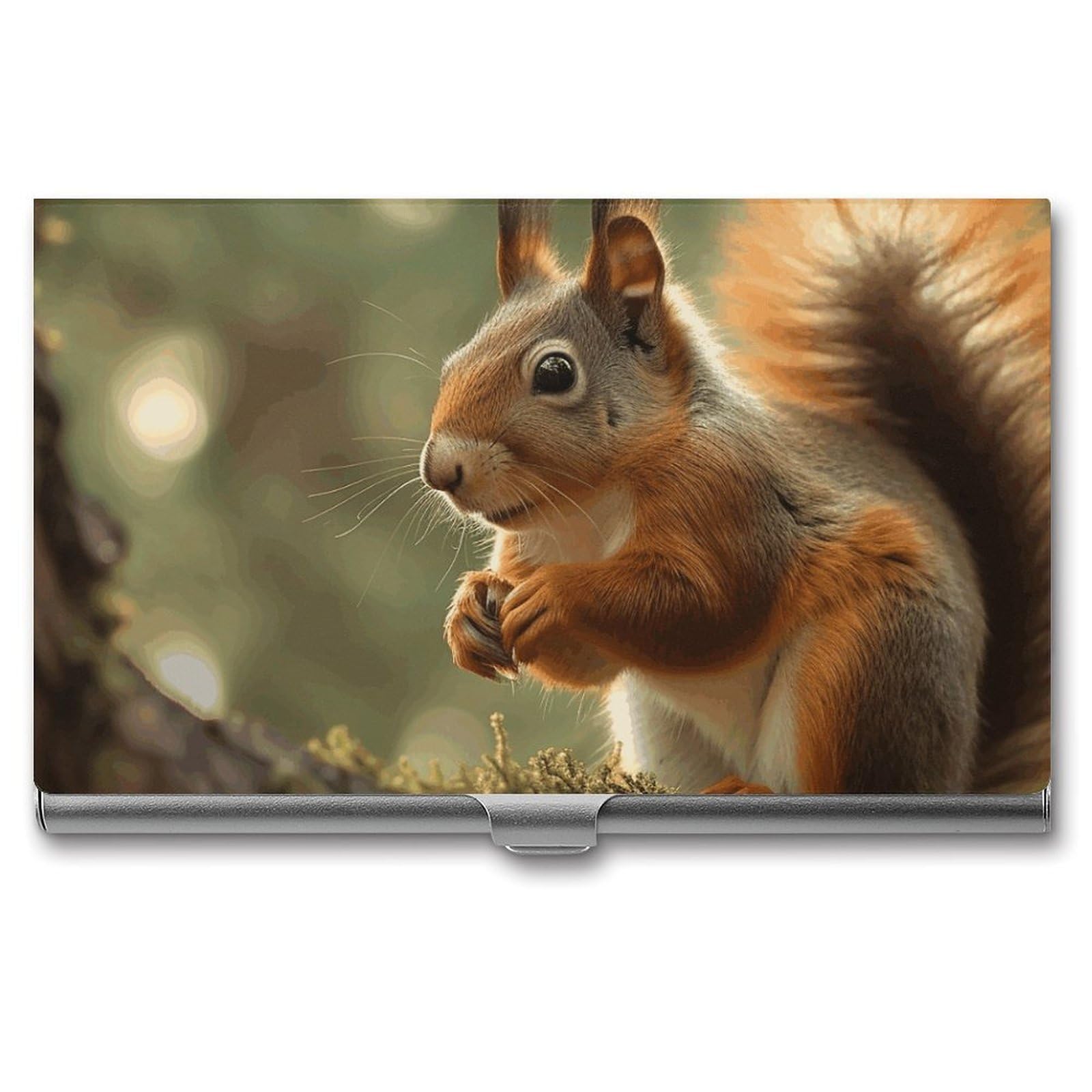 DWVTSLH Wildlife Forest Squirrel Business Card Holder, Slim Portable Metal Business Card Case Pocket Wallet Professional Name Cards Holder for 22-30 Cards, Credit Card ID Case/Holder for Men Women