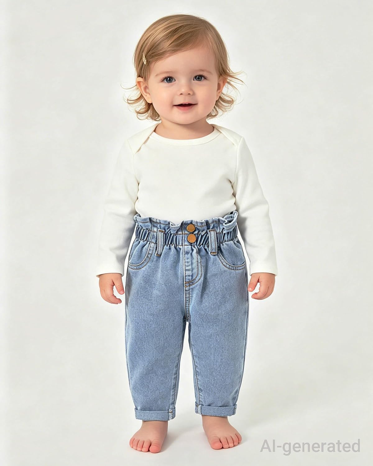 Baby Girl Jeans Little Kid Elastic Waist Denim Pants Size 6-24 Months