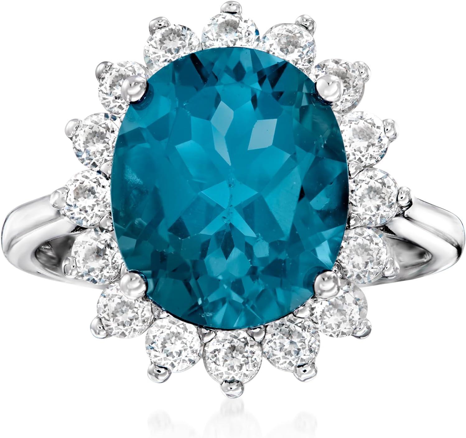 Ross-Simons 5.40 Carat London Blue Topaz and 1.10 ct. t.w. White Topaz Ring in Sterling Silver