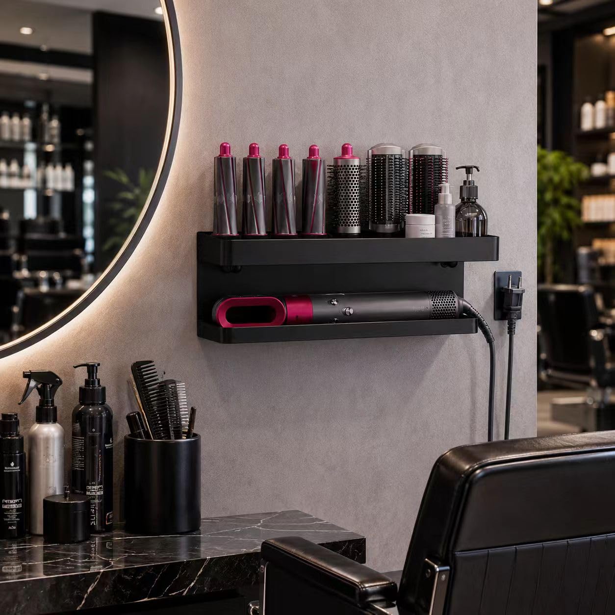 Support mural pour sèche-cheveux, sans perçage, 2 en 1, pour Dyson Airwrap, rangement facile, esthétique, pour sèche-cheveux Dyson, support mural et organiseur en matériau durable