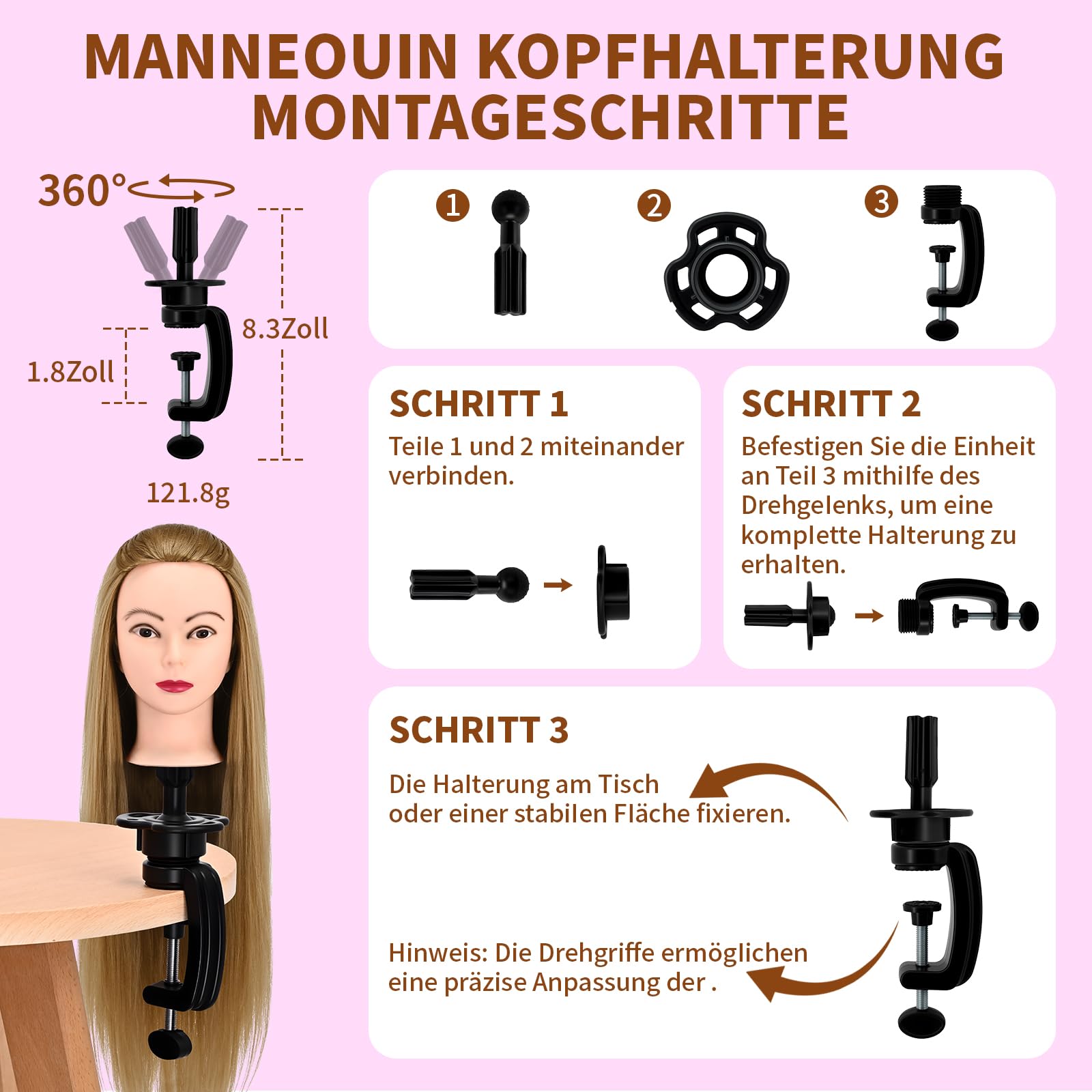 28" Frisierkopf Mit Synthetikfaser-Haar Trainingsköpfe Für Friseure Für Flecht Schneide Styling Übungen Inklusive Kostenlosem Frisierständer & Frisierwerkzeug Set (goldgelb)