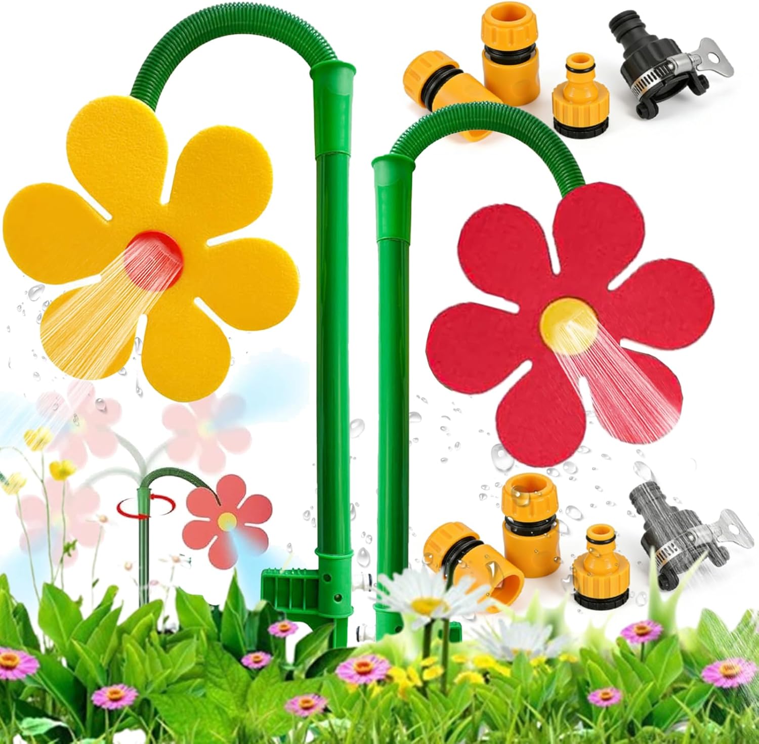 Crazy Daisy Sprinkler, 360° Rotating Dancing Flower Sprinkler for Yard Lawn, Funny Daisy Water Sprinkler for Kids and Dogs, Outdoor Garden Hose Sprinkler Toy for Summer Water Play (Mixed3)
